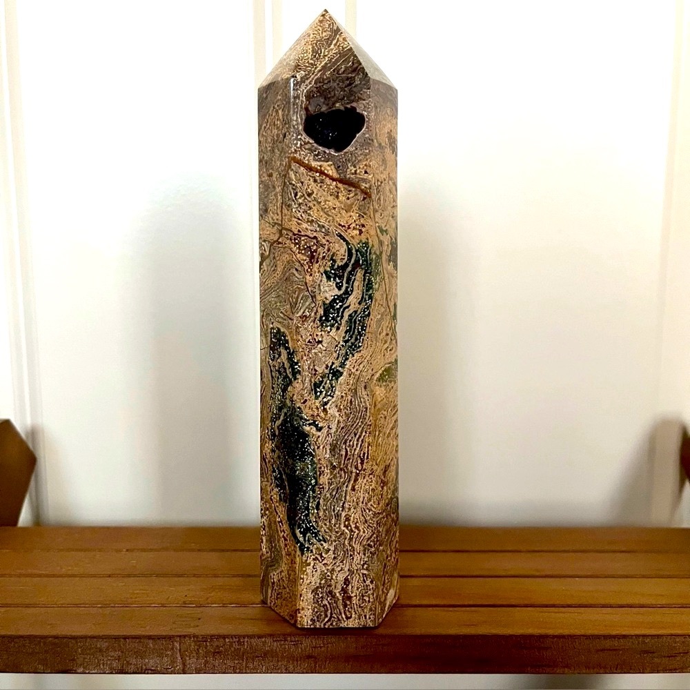 Ocean Jasper Tower | Natural Stone Crystal Point Obelisk Wand With Orbs